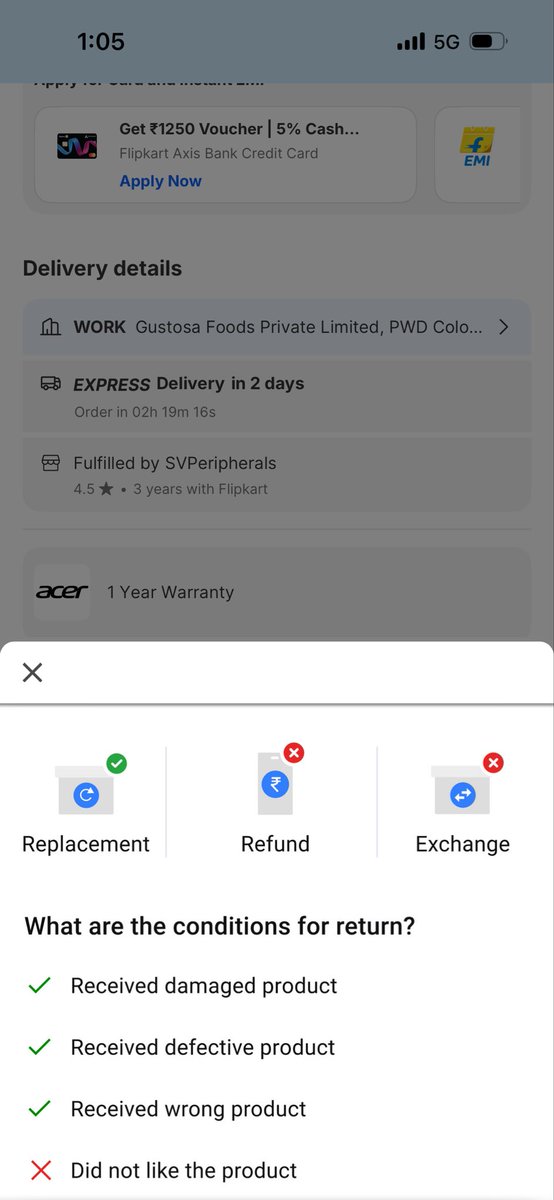 sumitt911's tweet photo. @Flipkart’s 7-day replacement policy feels like a #scam. I requested a replacement for faulty product but it was auto-cancelled and marked “technician visited &amp; issue resolved” — which never happened. No email support or proper case tracking. @flipkartsupport @jagograhakjago https://t.co/Pzv6whgi1w