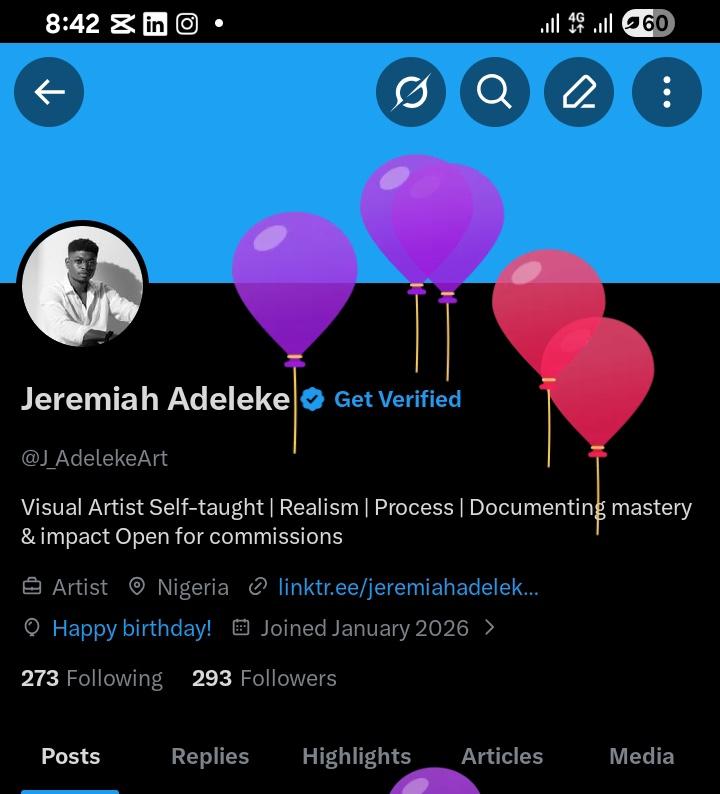 J_AdelekeArt's tweet photo. Happy birthday to me🎉
God has been so good to me 😊 https://t.co/VHai8uV9Rd