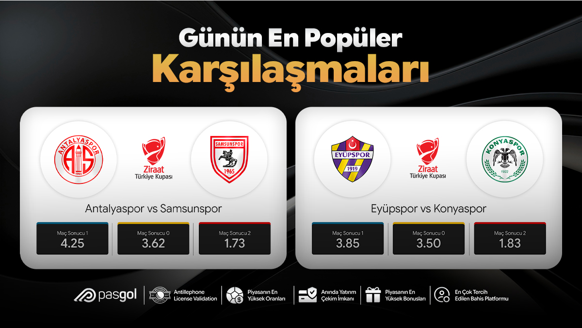 🔥 Pasgol ile Kazanmak Daha Kolay! Yüksek Oranlar, Büyük Fırsatlar! 💸

#Antalyaspor✖️#Samsunspor
#Eyüpspor✖️#Konyaspor

🌟%30'a Varan Çevrimsiz Kayıp Bonusu🌟

✅Güncel Giriş:
🔗bit.ly/pasgolsocial

#pasgol #pasgolgiriş
