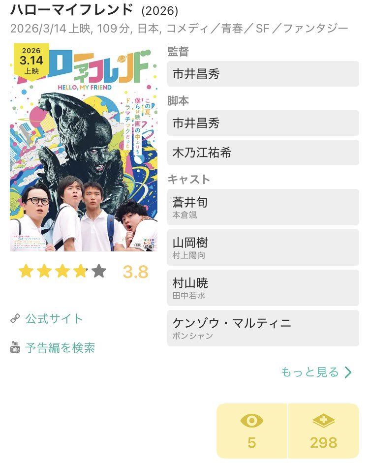 murasan1981's tweet image. 映画『ハローマイフレンド』

Filmarksでの観たい
少しづつ少しづつ増えてきています
気にかけていただきありがとうございます！

映画を観た後は是非レビューしてください👽

そして
新宿タイガーさん
有り難うございます！！

#ハローマイフレンド
#filmarks 
#新宿タイガーさん