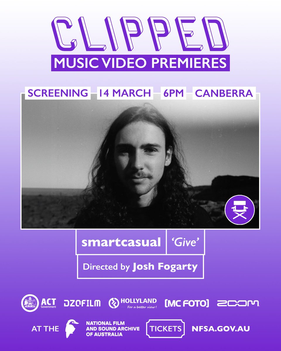 CLIPPEDTV's tweet photo. Music video ‘Give’ by SMARTCASUAL will premiere on the big screen at @CLIPPEDTV Music Video Premieres at @NFSAonline Sat 14 March 6pm 🎥
🎟️ https://t.co/6zvcTbRfNv
@Canberra @ScreenCanberra @MusicAct @ourANU @HerCanberra ❤️ https://t.co/kzwxwvO4ZK