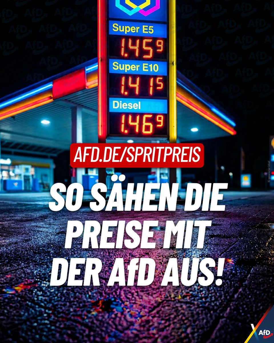 Würde man die CO2-Abgabe streichen, die Mwst. auf 7% und die EU-Energiesteuer auf ein Minimum senken, fiele der Preis für einen Liter Super sofort von 2 Euro auf ca. 1,42 Euro. Genau dafür setzen wir uns ein: Sofortige Maßnahmen sind jetzt nötig, um Dich zu entlasten! #DankeCDU