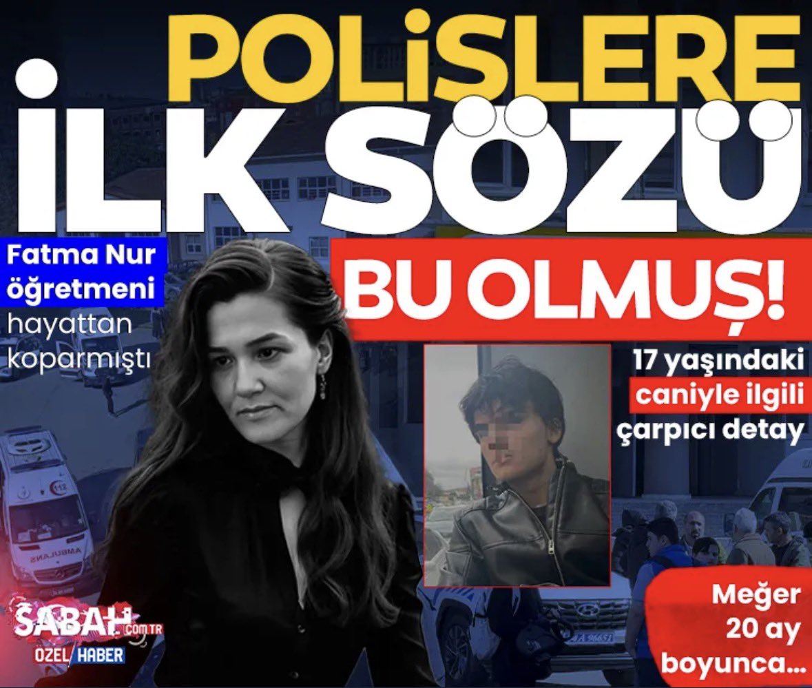 yunusemrekavak's tweet photo. #SONDAKİKA
🚨 Fatma Öğretmeni bıçaklayıp öldüren öğrencisi gözaltına alındığında ilk sözleri; “Benden neden korkuyorlar olmuş”
🚨İşte o şüphelinin polislere anlattıkları ve yeni detaylar…
#fatmanurcelik #FatmaNurÇelik #Fatmanur #FatmaNurÖğretmen #çekmeköy
⬇️⬇️⬇️
https://t.co/Le8muZO49A