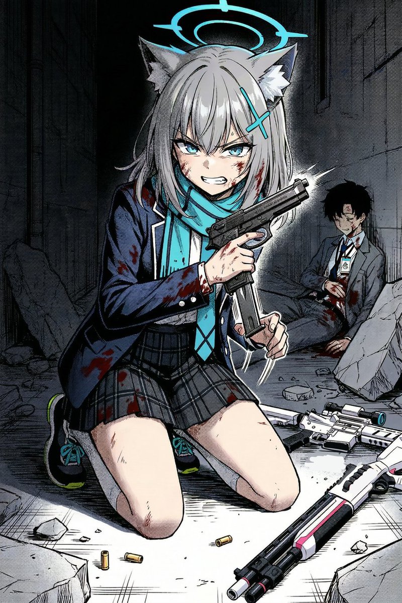 ここだけシロコが先生が昔飼っていた犬の転生した姿だった世界 より
あるいは………■■■世界線

「シロ……もういい……」
「やだ! 先生……ご主人様を守る! 死なせない! あと少し、あいつらを突破すれば病院に行ける!」
「もう、私は助からない……血を流し過ぎた」

「あとは、任せたよ」 