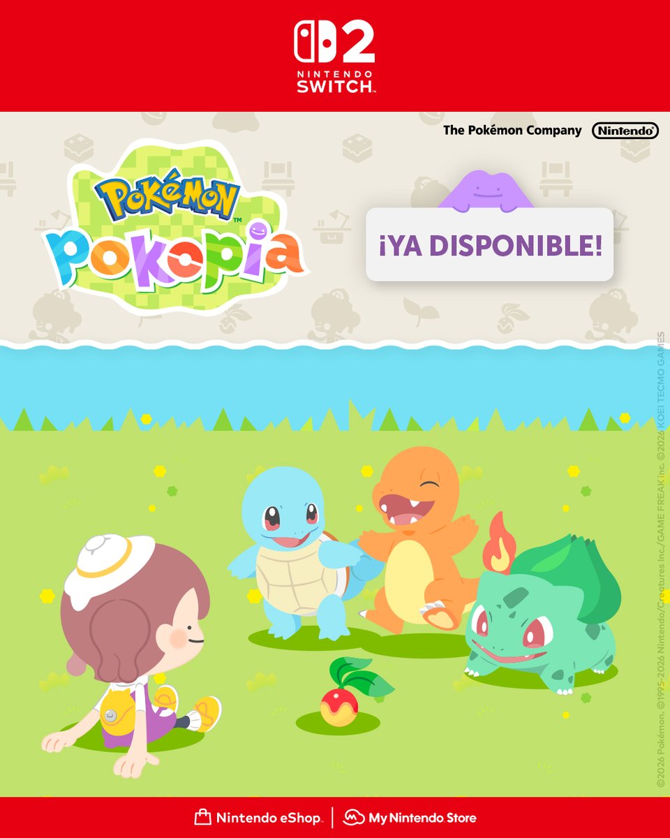 NintendoES's tweet photo. Construye tu propio paraíso con tus amigos Pokémon en #PokemonPokopia, ¡que ya está disponible para #NintendoSwitch2! https://t.co/2lpF3vN1DO