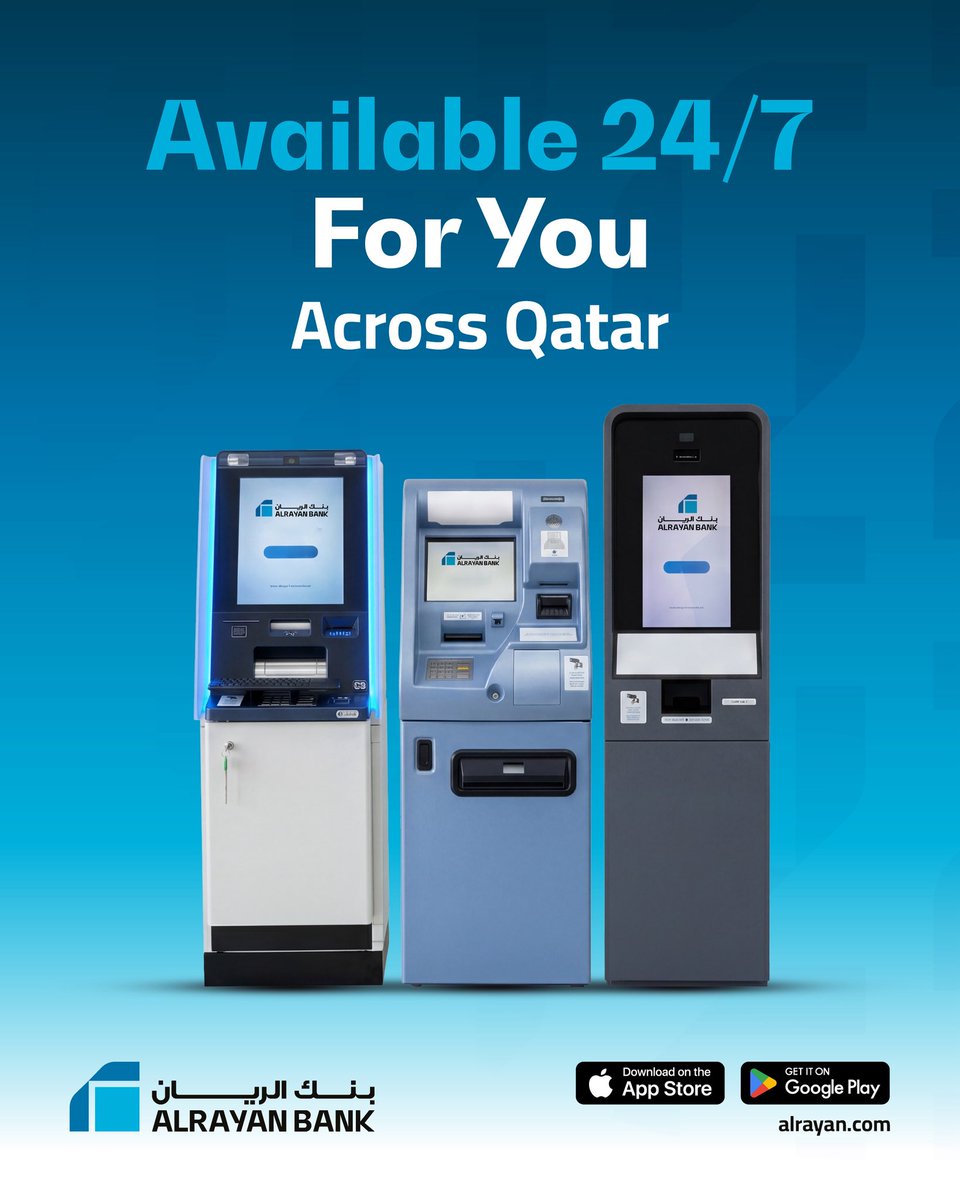 alrayanbankgrp's tweet photo. أجهزة الخدمة الذاتية متاحة لكم على مدار الساعة طوال أيام الأسبوع. 
يرجى زيارة موقعنا للاطلاع على مواقع الأفرع والأجهزة والحصول على الاتجاهات
https://t.co/RaifC8djh7

Our Self-Service Kiosks are available 24/7 for you. 
Please visit our website to get directions for branch and machine locations
https://t.co/NTnvmpSvOu