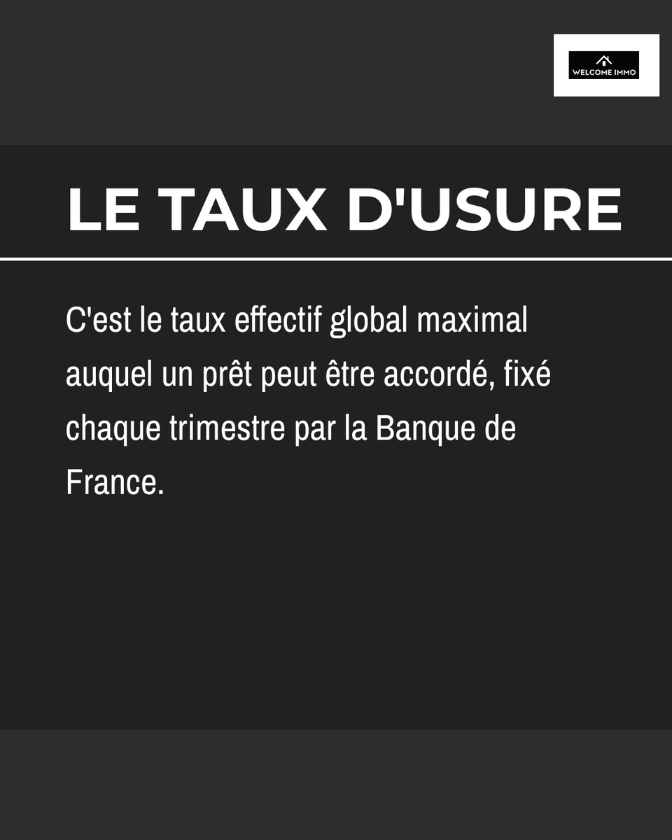 WelcomeImmo's tweet photo. Le taux de l'usure est un concept clé pour quiconque envisage de contracter un prêt. Mais de quoi s'agit-il exactement ? 🔍 Défini chaque trimestre par la Banque de France, le taux de l'usure est le taux effectif global maximal auquel un prêt peut être accordé. Cela (1/3) https://t.co/hQMxRmowWu