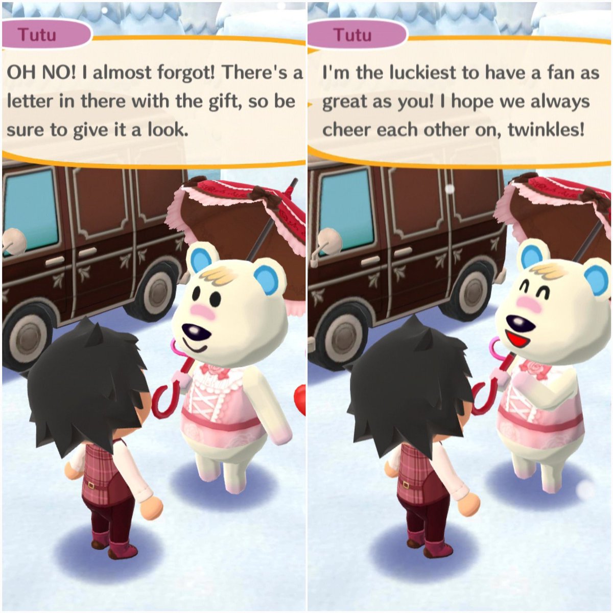 LSoulrise's tweet image. Tutu shared how she made the cake pops. Then we had a lovely date together! ❤️😊🤎 I'm just glad I could make her happy! 

I'll have to find that hidden message she left in the cake pops! 😀

#ValentinesDay
#ACPC #PocketCamp #AnimalCrossingPocketCamp