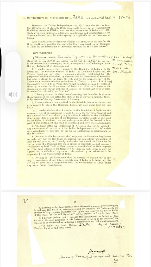 kaushkrahul's tweet photo. As expected, coward pathological liar @keshavbedi has blocked me for obvious reasons. But I would still like to answer his lies. 

NO, INDIA DIDNT PROMISE ANYTHING IN LIEU OF ACCESSION. ABSOLUTELY NOTHING!

Here is the copy of the instrument of accession signed by the Maharaja. https://t.co/OfPIyhpdLD
