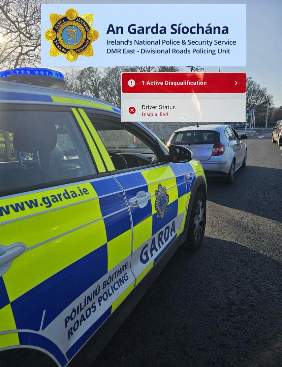 GardaTraffic's tweet photo. A full-house of road traffic offences.

❌ Speeding 83km/h in a 50km/h zone
❌ Disqualified driver
❌ No Insurance
❌ No NCT
❌ No Tax
❌ Tested positive for Cocaine, Cannabis, Opiates, Benzodiazepines and Methamphetamines. 

The driver was arrested and the vehicle was detained. https://t.co/aeHMvGtykQ
