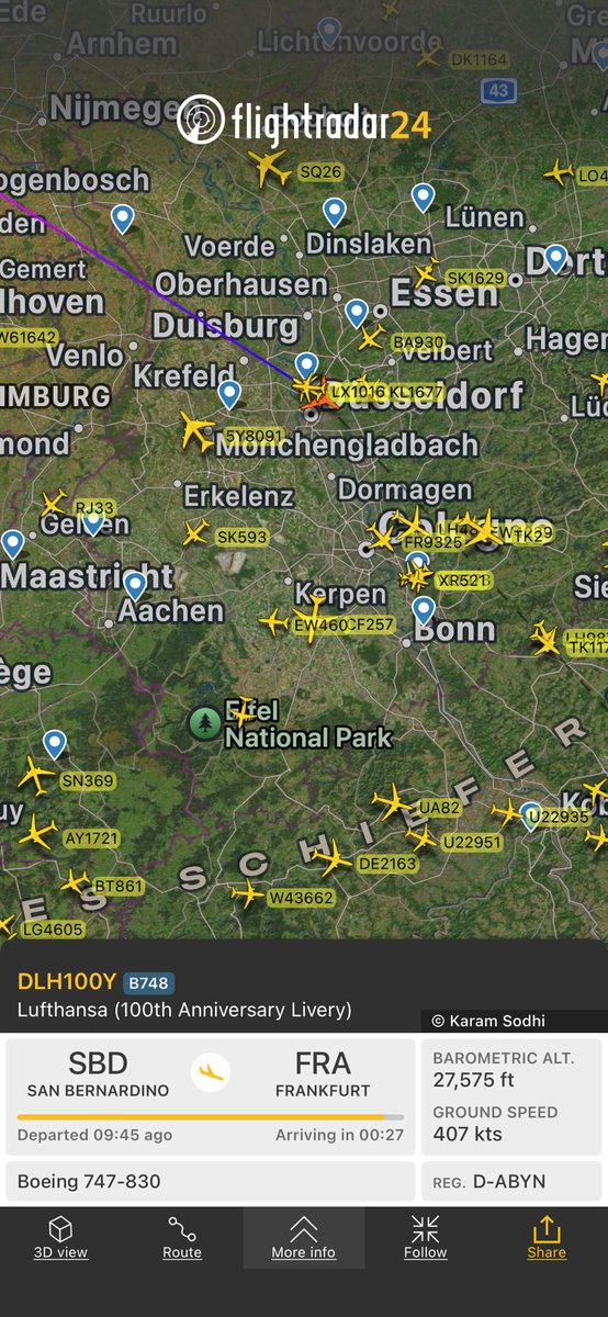 BLRAviation's tweet image. ⁦⁦@lufthansa⁩ 747-8 D-ABYN wearing special #100Anniversary #livery arriving at ⁦@Airport_FRA⁩ very soon. 
fr24.com/DLH100Y/3e998c…