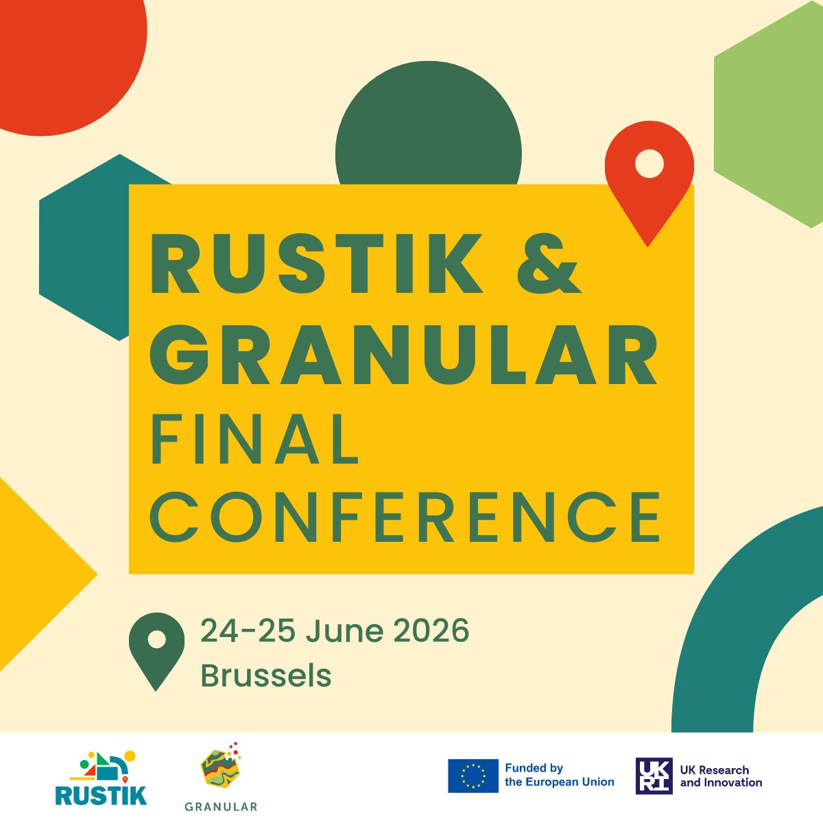 ruralgranular's tweet photo. 📅 Save the Date: #RUSTIK & #GRANULAR 𝗙𝗶𝗻𝗮𝗹 𝗖𝗼𝗻𝗳𝗲𝗿𝗲𝗻𝗰𝗲!

Join us on 24–25 June 2026 at Fondation Universitaire, Brussels 🇧🇪 for the joint final conference of the GRANULAR and @RustikHEU  projects.

Two days of key results, rural perspectives, policy discussion, practical experiences, and networking around the future of rural development and innovation.

More info, registration details, and the full agenda will follow soon. Stay tuned! 👀

👉 https://t.co/GvFBrMjIOY

#RuralDevelopment #Innovation #EUProjects #Brussels