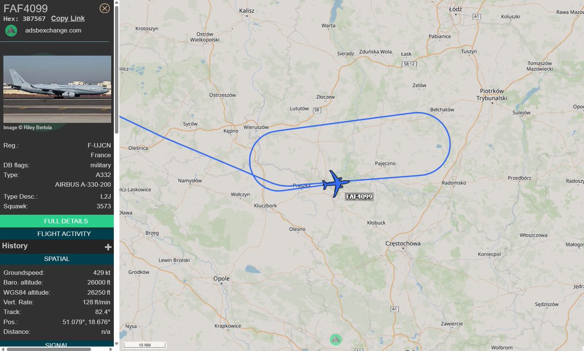 PolishMilRadar's tweet photo. 📅 05.03 🕒 09:24LT - ⛽️✈️ Tankowanie w TSA 26
W strefie TSA 26 DORA na FL260 odbywa się tankowanie w powietrzu z udziałem ✈️ #FAF4099 Airbusa A330-243MRTT "F-UJCN" Francuskich Sił Powietrznych 🇫🇷, operującego z bazy lotniczej Istres-Le Tubé #LFMI 🇫🇷
🔗 https://t.co/7Q1vSXTyMm
#POLMILRADAR