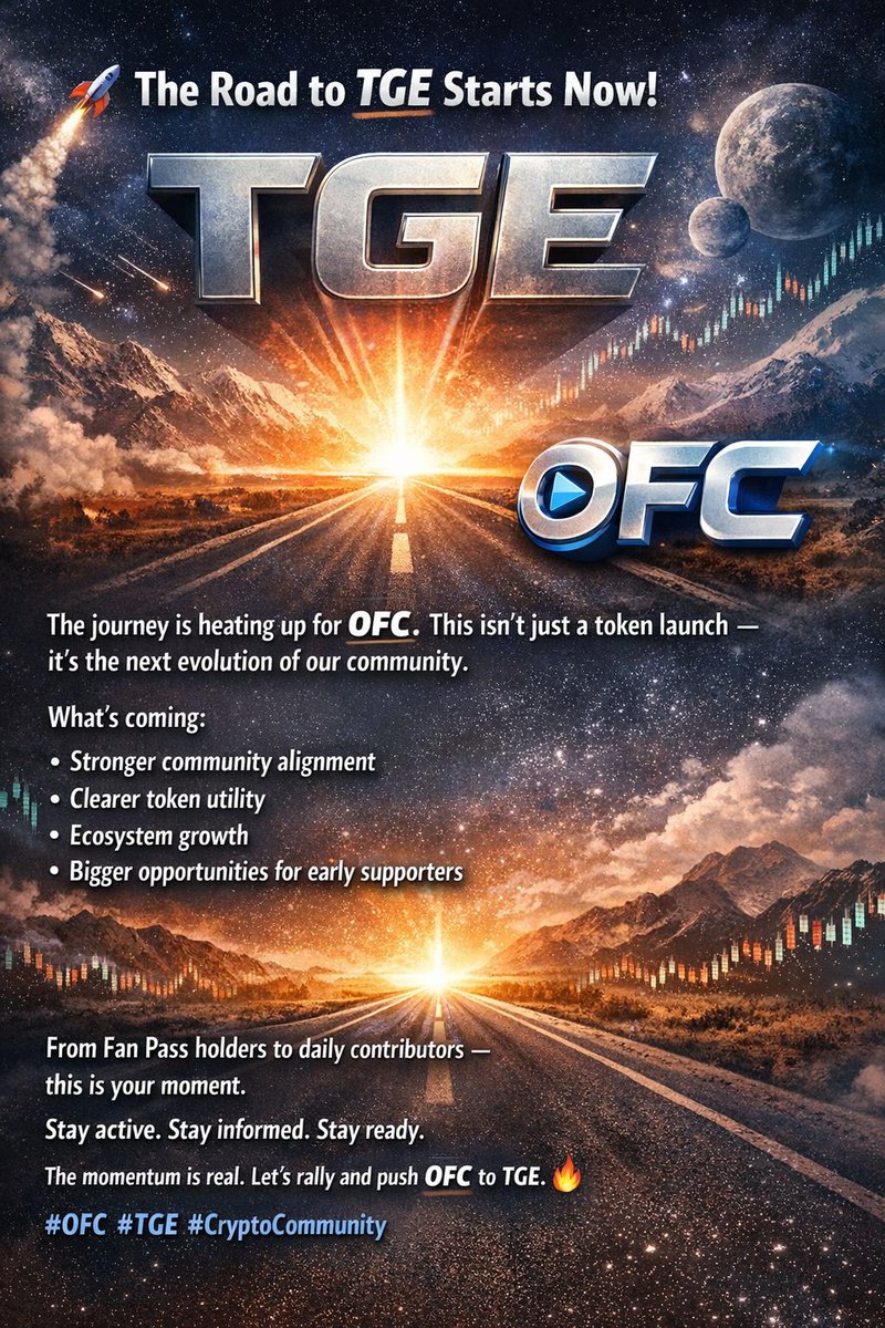 🚀 The Road to TGE Starts Now!

The journey is heating up for OFC. This isn’t just a token launch — it’s the next evolution of our community.

What’s coming: • Stronger community alignment
• Clearer token utility
• Ecosystem growth
• Bigger opportunities for early supporters