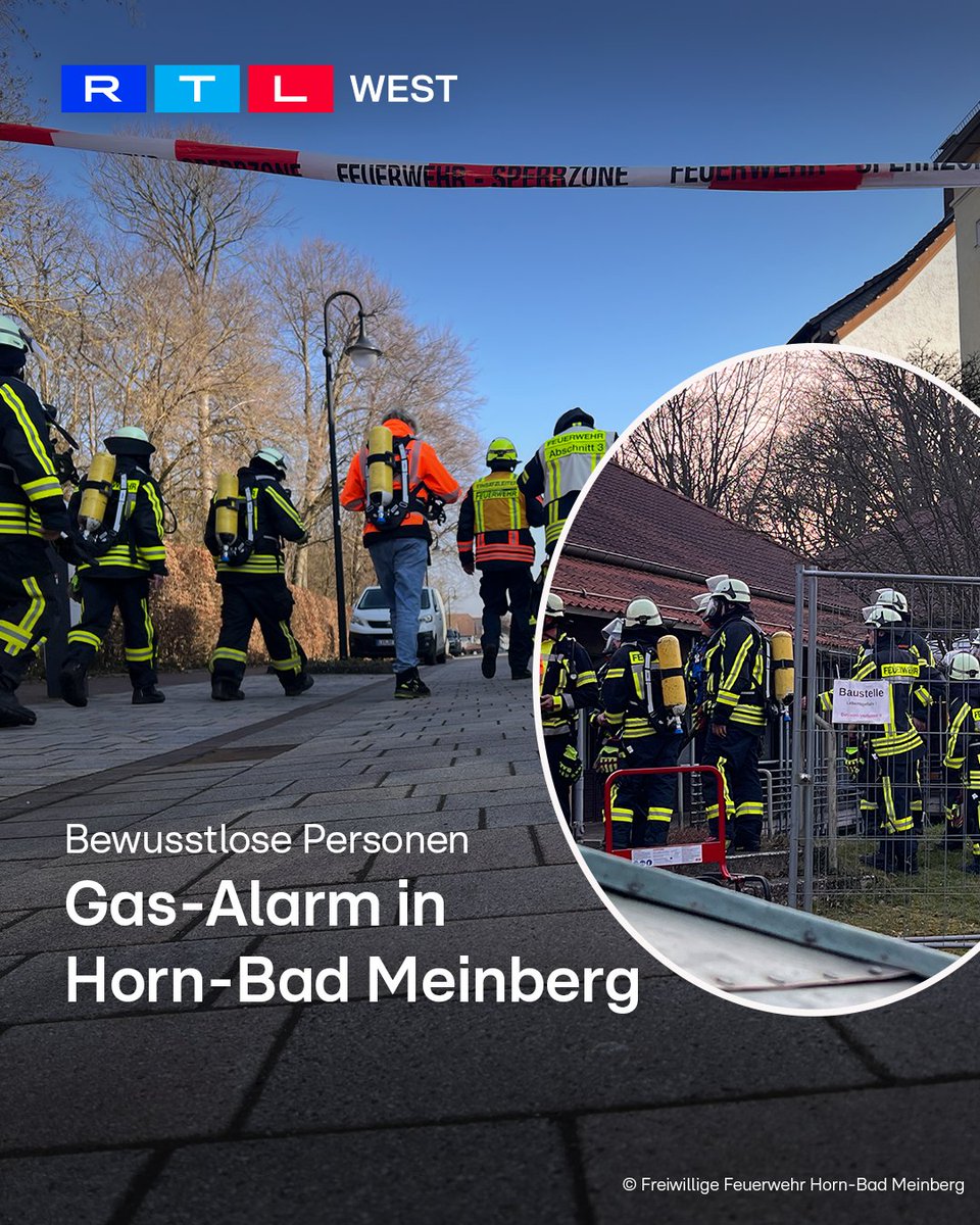 RTLWEST's tweet photo. Gas-Alarm am Mittwoch (04.03.) Kurgastzentrum in #HornBad#Meinberg im Kreis #Lippe. Als die Feuerwehr eintraf, lagen im Foyer zwei bewusstlose Personen. Grund war eine erhöhte #Kohlendioxid-Konzentration in der Luft. Auch drei weitere Personen kamen ins #Krankenhaus. Das #CO₂ kam aus einer unterirdischen Gasblase. Laut Feuerwehr trat es aus einer sogenannten Mofette aus. Das ist eine natürliche, vulkanische Austrittsstelle. Unter der Stadt liegt der sogenannte Meinberger Dom. Es ist eines der größten CO₂-Vorkommen in Europa. Das Kurgastzentrum bleibt noch einige Tage geschlossen. Geplante Veranstaltungen finden nicht statt. Der Kurpark soll am Donnerstag (05.03.) wieder öffnen.