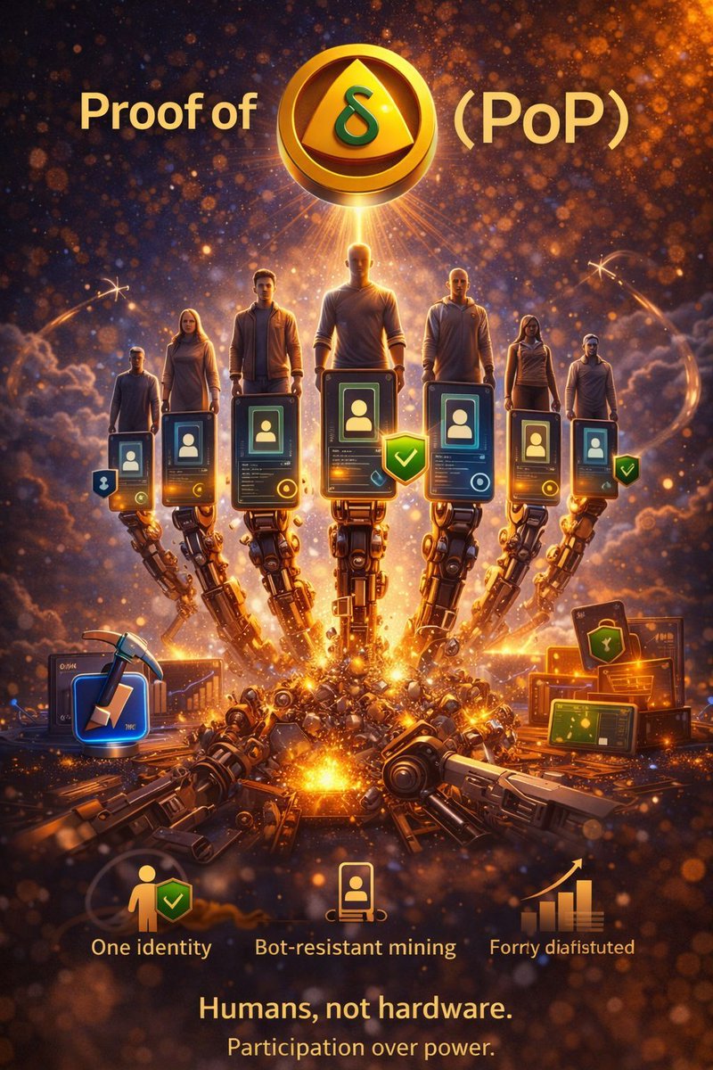 Proof of People (PoP)

📘 As described in §3.3 of the Delta Kim Whitepaper,
Delta’s distribution model is built on Proof-of-People (PoP) —
a participation framework centered around real, unique individuals.

Instead of rewarding:

⚡ Hardware power (Proof-of-Work)
💰 Capital