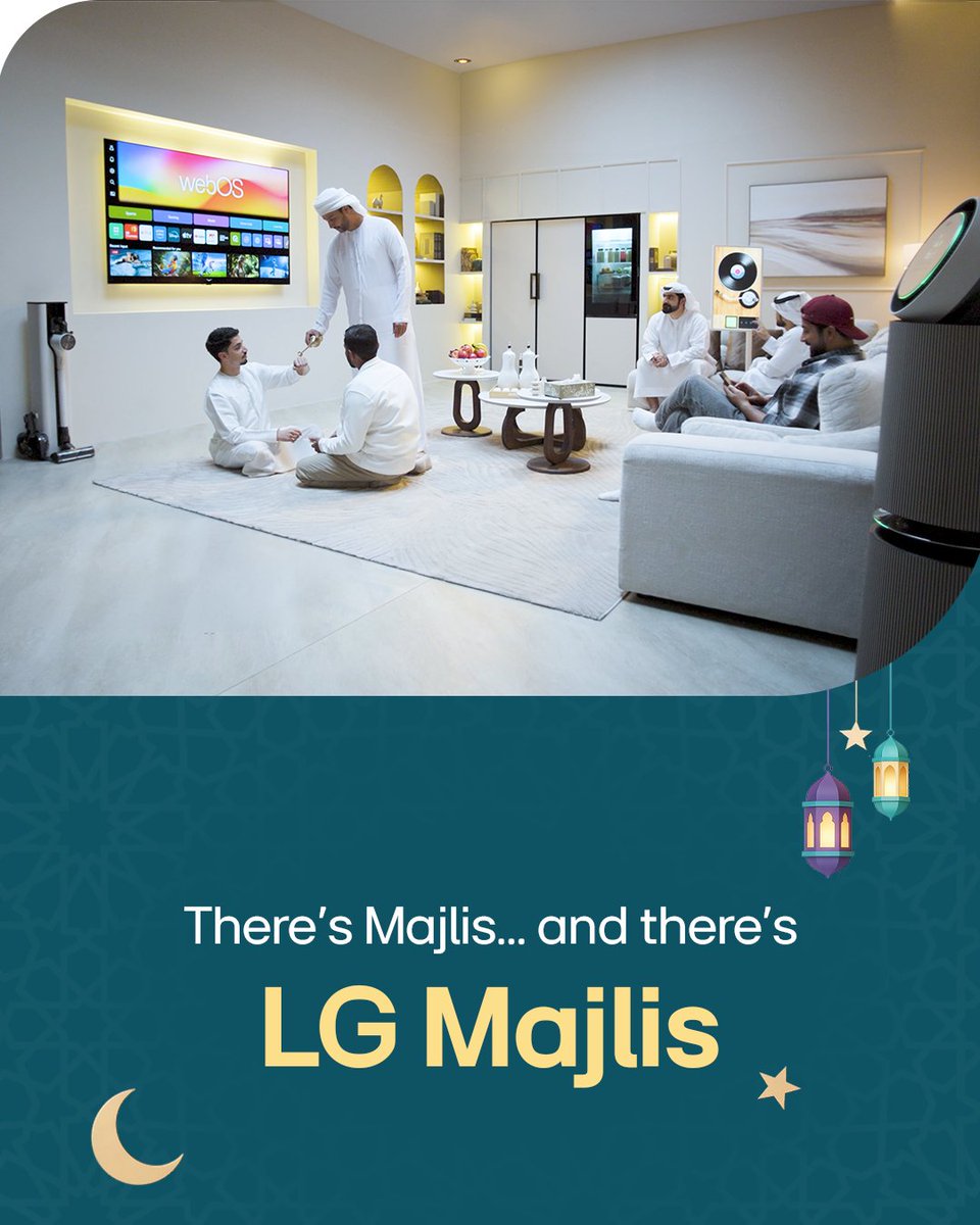 LGGulf's tweet image. There’s a Majlis…  

and there’s LG Majlis. 🌙✨  

Make every gathering unforgettable. 

في مجلس… 

وفي مجلس LG. 🌙✨ 

#RamadanMajlis #RamadanWithLG #HomeEssentials
#LayaliRamadan 

#مجلس_رمضان #رمضان_مع_LG #ليالي_رمضان