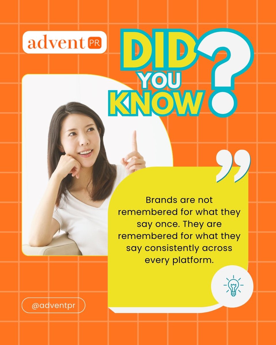 PRADVENT's tweet photo. 𝐂𝐨𝐧𝐬𝐢𝐬𝐭𝐞𝐧𝐜𝐲 𝐢𝐬 𝐭𝐡𝐞 𝐫𝐞𝐚𝐥 𝐯𝐨𝐢𝐜𝐞 𝐨𝐟 𝐚 𝐛𝐫𝐚𝐧𝐝

A brand isn’t built by one great message. It’s built by repeating the right message, again and again, across every platform. 
.
.
#publicrelations #brandcommunication #brandstrategy #prstrategy https://t.co/JqXlt76RIa