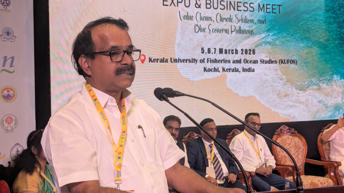 PIBTvpm's tweet image. Initiatives under the Pradhan Mantri Matsya Sampada Yojana (#PMMSY) are supporting #seaweed cultivation and value chain development across the country: Hon'ble MoS Shri @GeorgekurianBjp at #SEAWEEDS2026 organised by @KUFOS1 in #Kochi, #Kerala