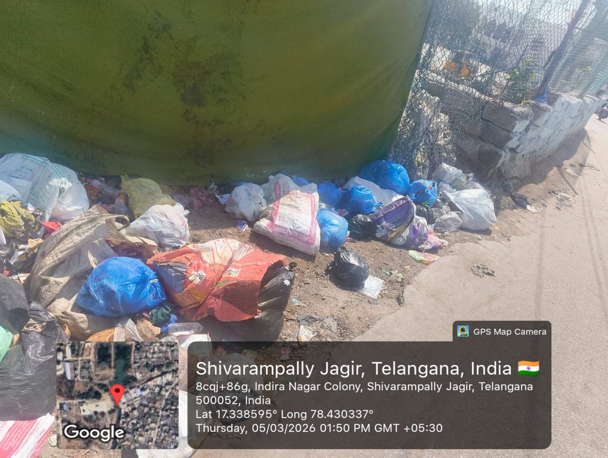 ghouse970's tweet photo. @GHMCOnline 
Garbage is not being lifted regularly near Pillar 258, Left Side Lane, Near Akbari Masjid, Indira Nagar Colony, Shivarampally Jagir 52 Waste is piling up on the roadside causing foul smell and mosquito breeding. Kindly arrange immediate garbage clearance.
@ZC_RAJNGR https://t.co/ktFR8azH07