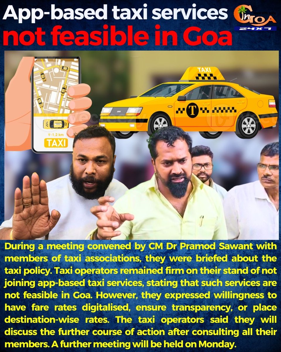 InGoa24x7's tweet photo. App-based taxi services not feasible in Goa
#Goa #Goanews #AppBased #Taxi #Notfeasible https://t.co/05NWp7JBkV