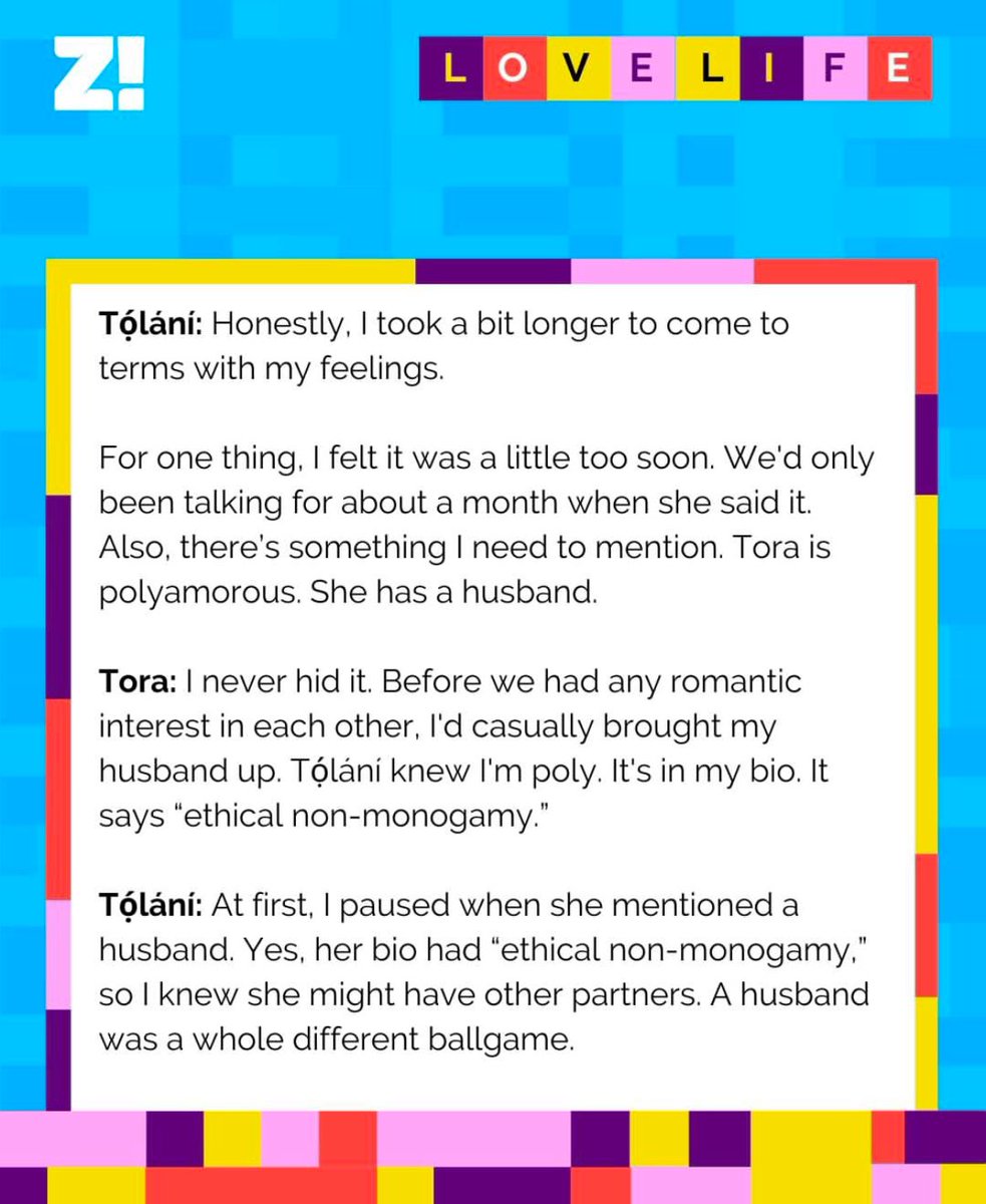Tora* (21) and Tọ́lání* (23) met on a dating app in March 2025. 

On this week's Love Life, they talk about how a shared love for hugs turned into something deeper, and navigating polyamory when it’s new territory for one party.

Read here: 
zikoko.com/ships/love-lif…