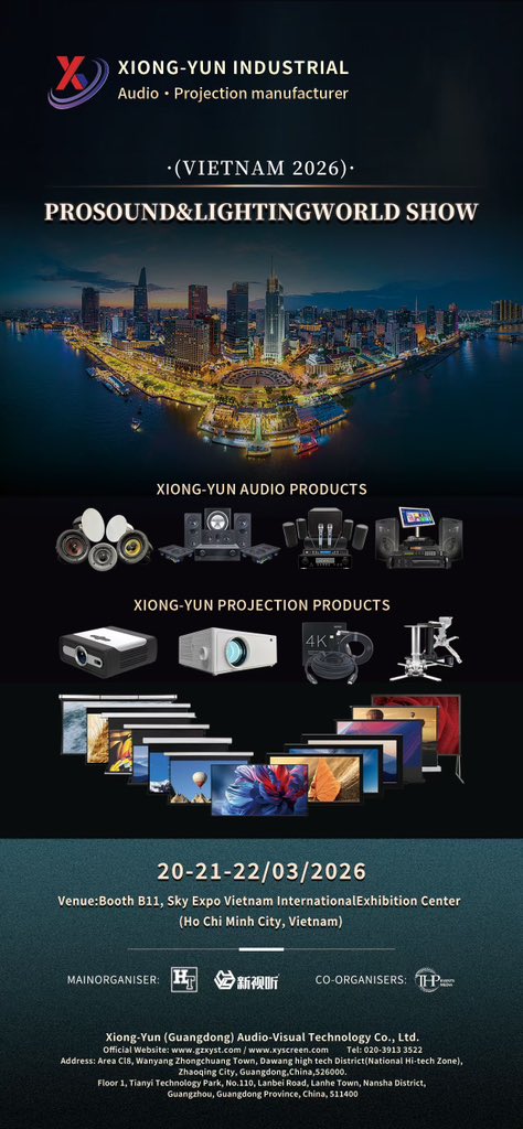 KingWong_XY's tweet photo. VIETNAM 2026
PROSOUND&amp;LIGHTING WORLD
20-21-22/03/2026
Welcome you to our Booth B11, Sky Expo Vietnam InternationalExhibition Center
(Ho Chi Minh City, Vietnam)
#AudioVisual #speaker #projector #projectionscreen #exhibition #show https://t.co/bD2dP71a3T
