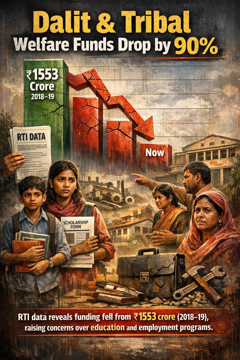 RTI data reveals a sharp drop in Dalit &amp; Tribal welfare funds in Tamil Nadu — from ₹1553 crore (2018–19) to much lower levels. Activists warn education and employment programs could be affected.

#USIranConflict #Iraq Tamil Nadu #Netanyahu #TelAvivBlast #TVKForTN