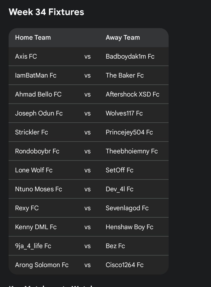 SUPER LEAGUE NIGERIA SEASON 2 WEEK 34 FIXTURES POWERED BY QUICKFIX 
DATE 📅: THURSDAY, 5TH MARCH 2026
TIME: 6PM -12AM (W.A.T.)
SAME RULES APPLIES 
#KingRezaPahlavi #LinglingKwong #sramhr #Dioraw26xlinglingkwong #fcmobile26 #FC26