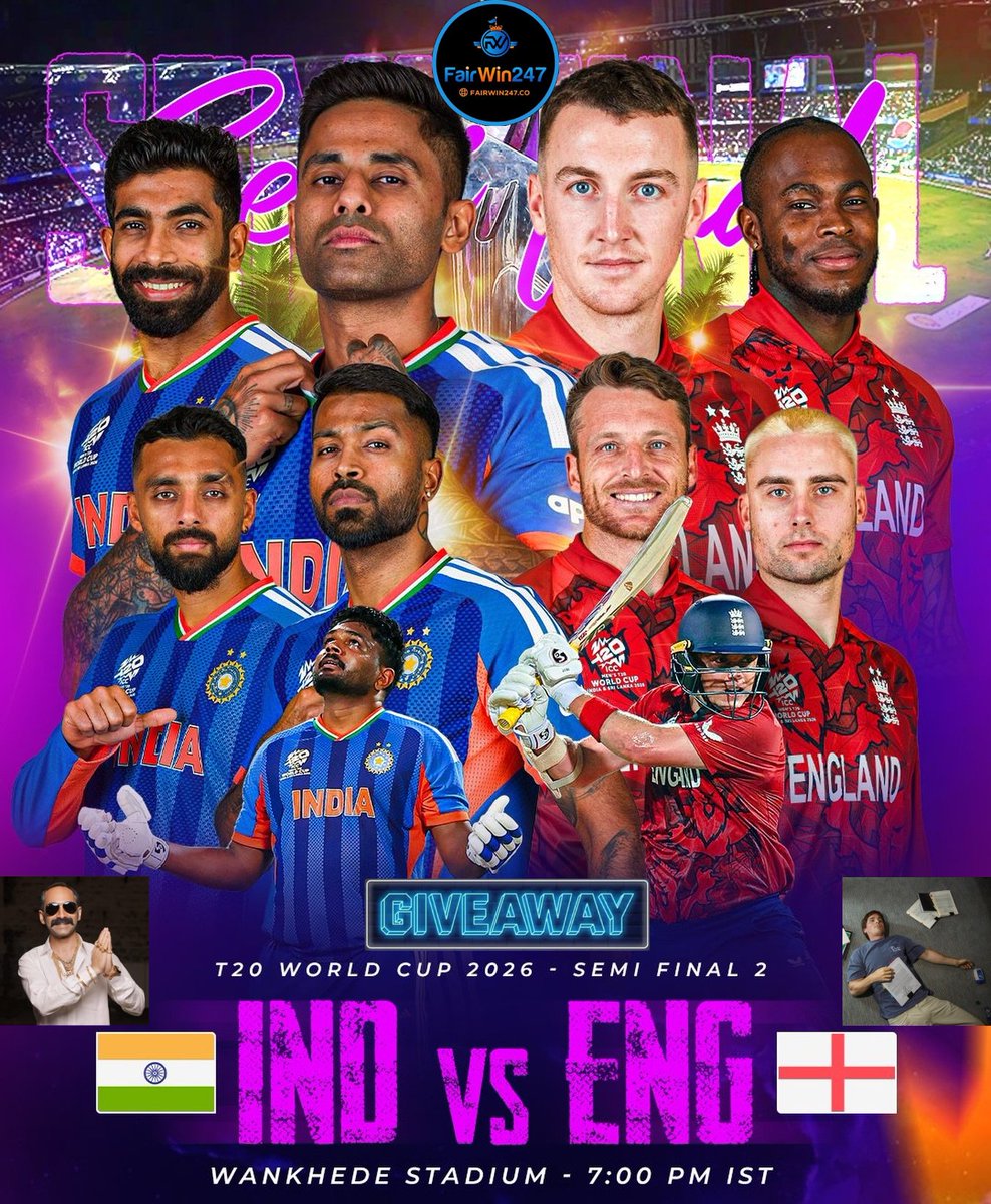 Giveaway Alert 🎉

India 🇮🇳 vs England 🏴󠁧󠁢󠁥󠁮󠁧󠁿 - 2nd Semi Final, T20 WC 2026...

If India wins today, will giveaway 333 bucks to 1 lucky winner...!!! 

Eligibility to win:

✅Follow <a href="/apu_ACM/">Apu</a> and <a href="/FairWin_247/">FairWin247</a>
✅Like &amp; RT this post

Visit <a href="/FairWin_247/">FairWin247</a>'s page to Enter and Win Exciting