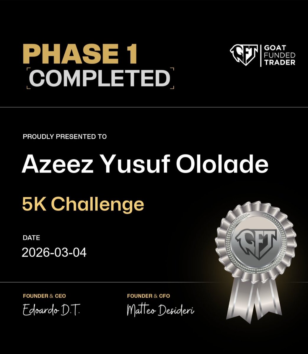 Alhamdulillah! PHASE 1 PASSED ✅

Just cleared the $5K Prop Challenge Phase 1 with Goat Funded Trader.

But the best part?

I didn’t walk this journey alone.

While I was passing the phase: • Some of my members passed their challenges
• Some recovered from drawdown
• Many