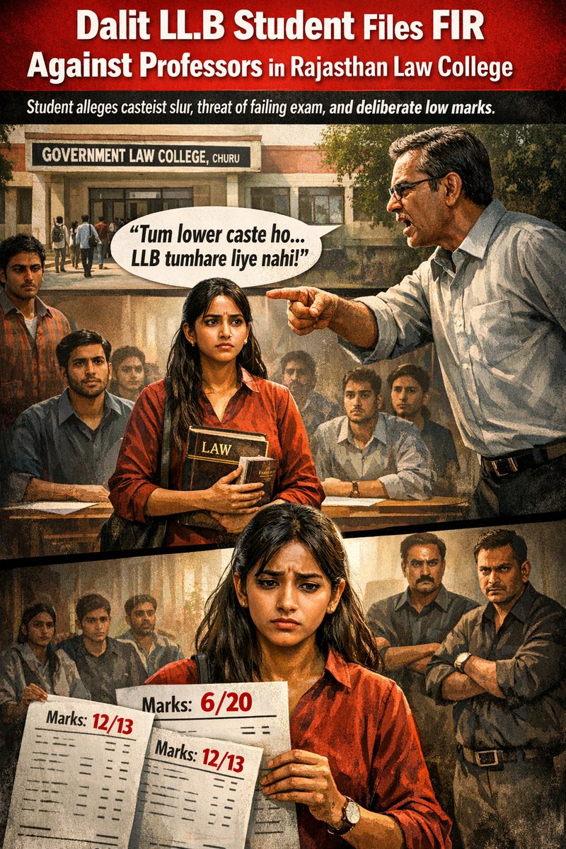 Rajasthan A Dalit LL.B student files FIR against professors in Churu Government Law College, alleging casteist remarks, threat of failing exam, and deliberate low marks.

#USIranConflict #Iraq Tamil Nadu #Netanyahu #TelAvivBlast #TVKForTN