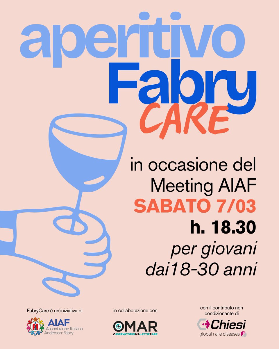 Al #MeetingAIAF2026 nasce FabryCare, il percorso pensato per chi vive la malattia di Fabry tra i 18 e i 30 anni e sta costruendo il proprio futuro.

FabryCare è un’iniziativa di AIAF in collaborazione con OMaR e con il contributo non condizionate di Rare Diseases Chiesi Italia