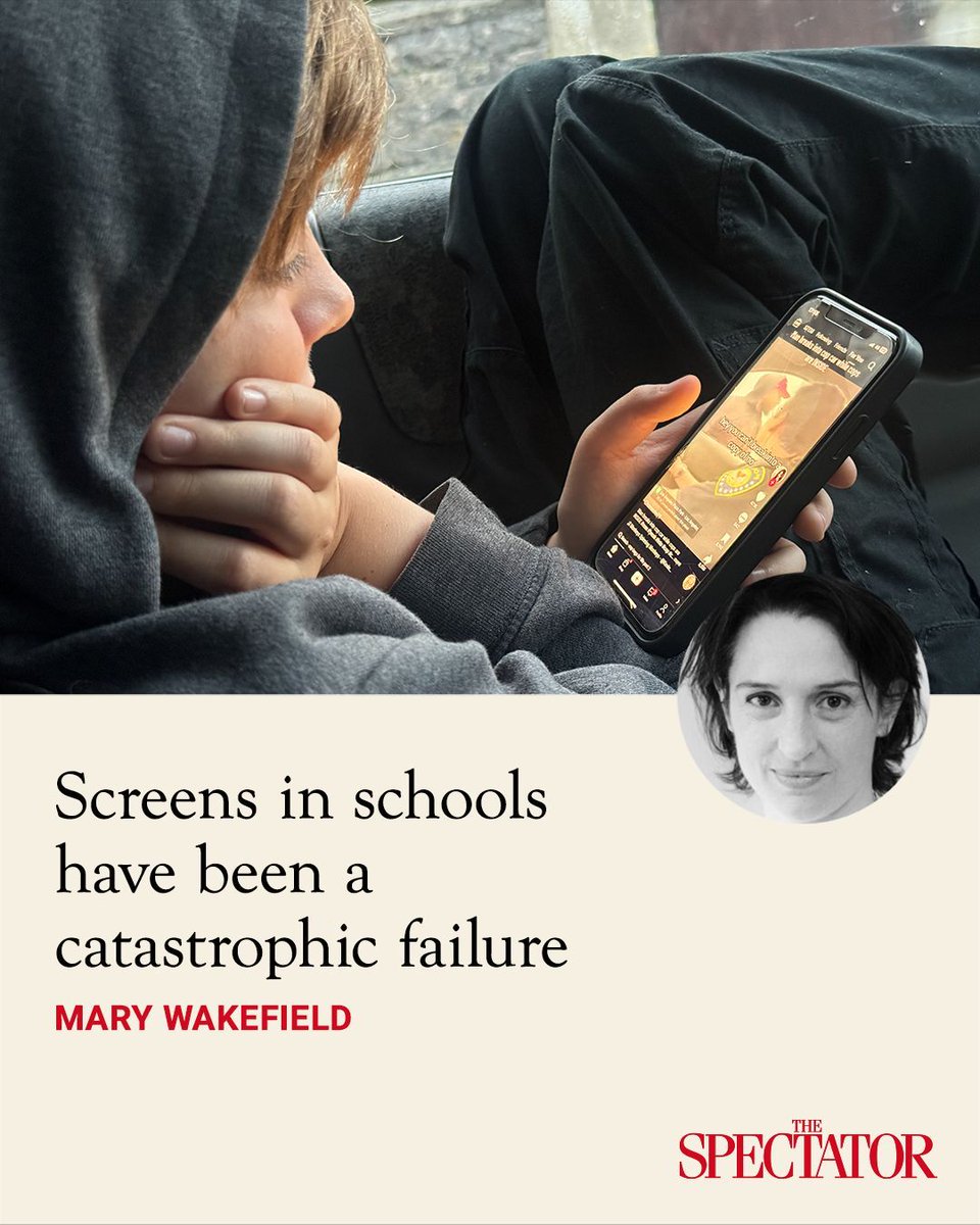 spectator's tweet photo. About a decade ago, the people I dreaded meeting most at parties were the ed tech evangelists – men and women who lit up with zealous excitement about bringing screens into schools. 

If only every schoolchild had a laptop, they thought, then humanity could flourish, nurtured by the great river of the internet and by an exciting stream of educational apps. 

✍️ Mary Wakefield

Article | https://t.co/gcNWj71zKe