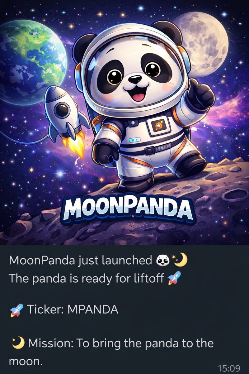 MoonPandaCoin's tweet photo. 🐼🌙 Welcome to MoonPanda Official Community

MoonPanda is a community-driven meme token built for the next wave of crypto memes.

🚀 Ticker: MPANDA
🌙 Mission: To bring the panda to the moon.

Join the movement and be part of the MoonPanda community.
Together we go to the moon🚀 https://t.co/rvyBz2dYM8