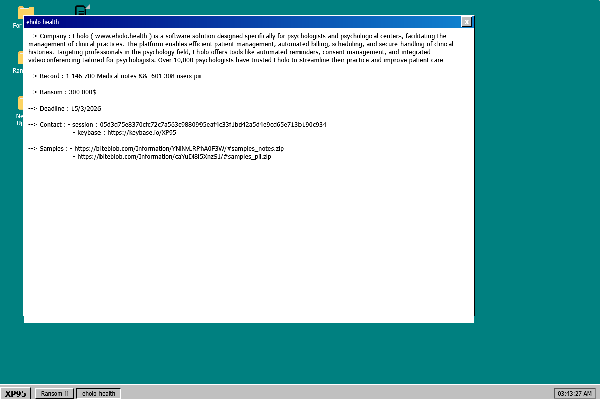 fbgwls245's tweet image. XP95 #Ransom Leak Site👀

37lfmtakhknzx5t6k57ieijkiqrc4c3kpimfvrmafva25ut2tknvw3yd[.]onion