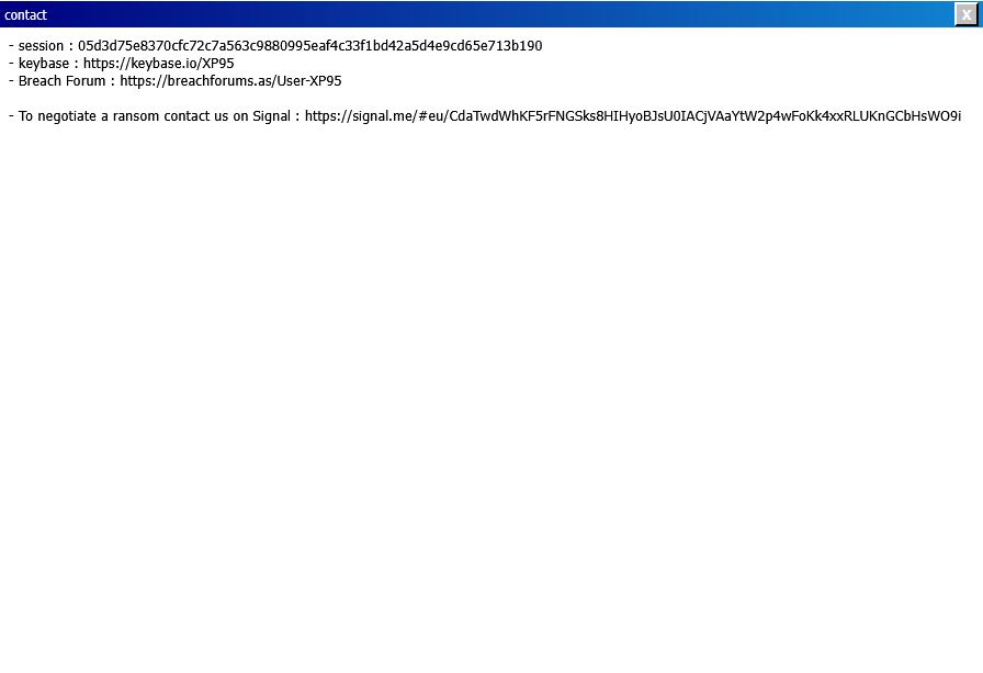 fbgwls245's tweet image. XP95 #Ransom Leak Site👀

37lfmtakhknzx5t6k57ieijkiqrc4c3kpimfvrmafva25ut2tknvw3yd[.]onion