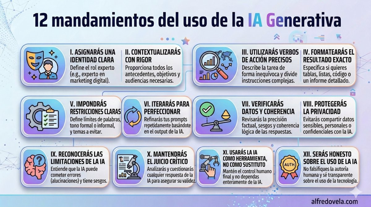 alfredovela's tweet photo. Os dejo con una infografia con 12 Mandamientos del uso de la Inteligencia Artificial Generativa. Espero vuestros comentarios.
#infografia #inteligenciaartificial #ia #ai #chatgpt