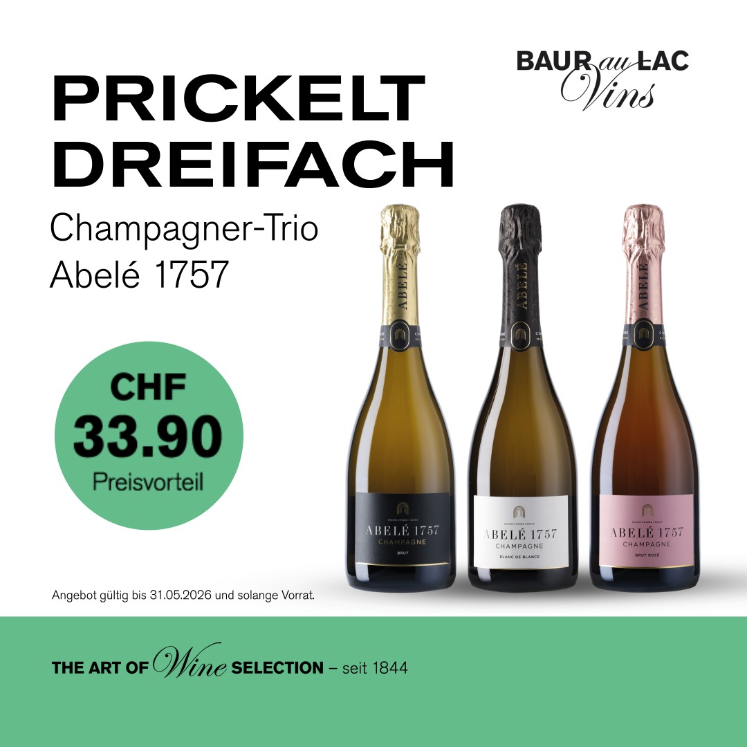 bauraulacvins's tweet photo. Nur CHF 188.– statt CHF 221.90. Champagner-Trio Prickelnder Frühling mit Abelé. Jetzt von CHF 33.90 Preisvorteil profitieren. Noch bis 31. Mai 2026.