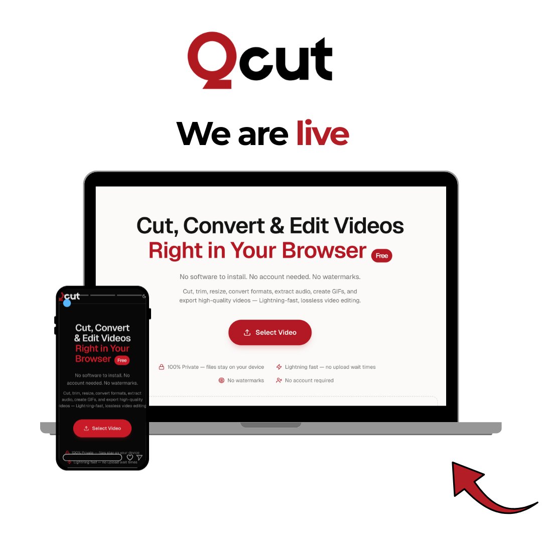editonthespot's tweet image. Qcut is live. Free browser video editing.

Cut, convert, and edit videos instantly.

⚡ No installs
🔒 100% private
🚫 No accounts
🚫 No watermarks

👇 Try it free
qcut.app

#Qcut #VideoEditingApp #ReelsEditing #InstagramReels #ShortFormVideo
#FreeVideoEditor