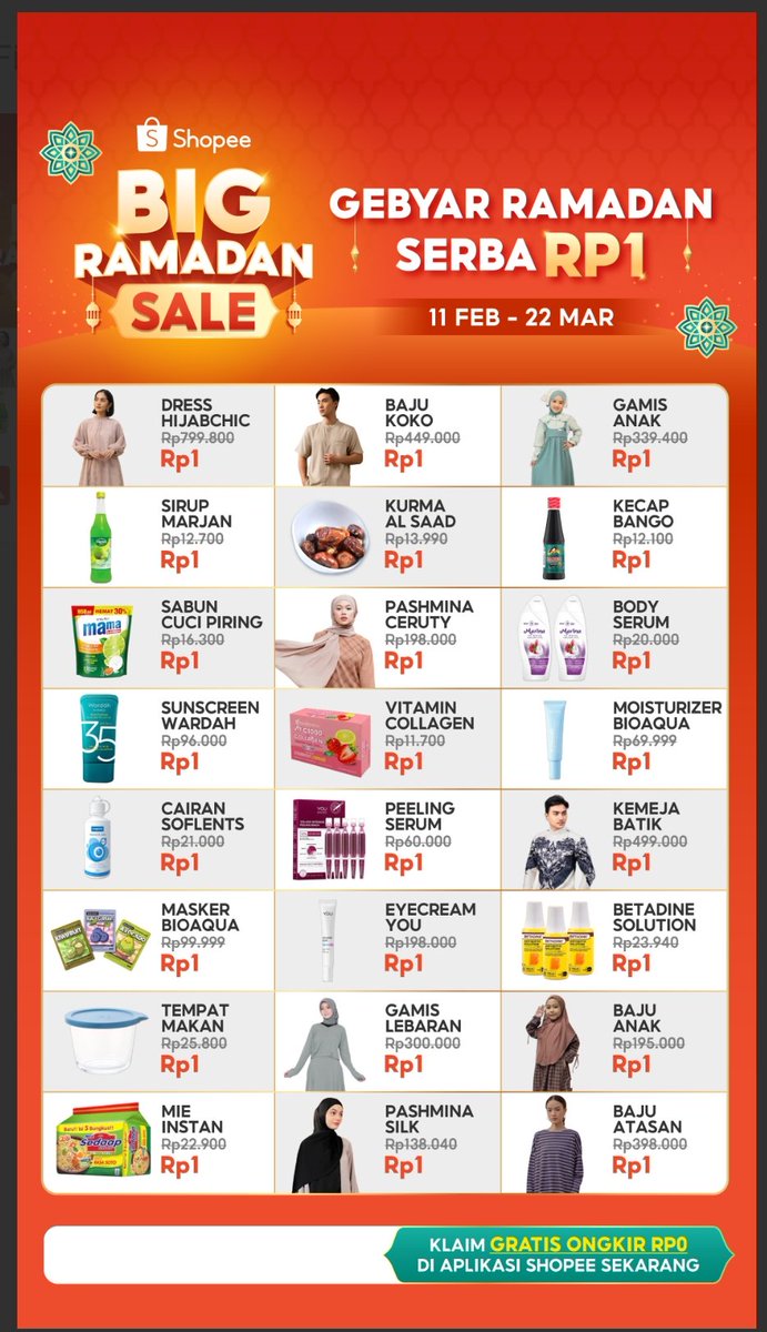 Arrofath's tweet photo. Selama Ramadan bisa checkout barang Rp. 1 di Shopee 😍

https://t.co/EdfqEj3sOZ

#ShopeeBigRamadanSale
#GebyarRamadanSerbaRp1 https://t.co/d3oLcBkmBp