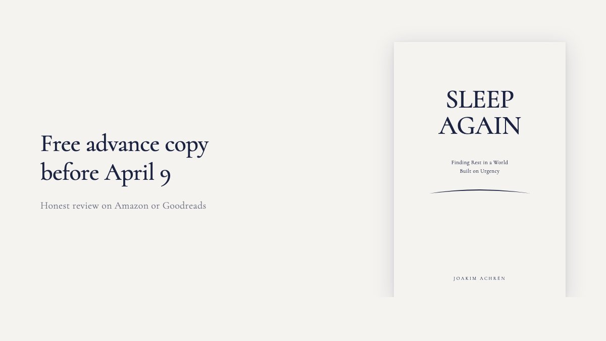I'm closing signups for advance copies of Sleep Again on March 6. 20 readers already have copies. If you want a free ebook before the April 9 launch, grab one here: BookHip.com/SWHWWTL

All I ask is an honest review on Amazon or Goodreads by launch day.