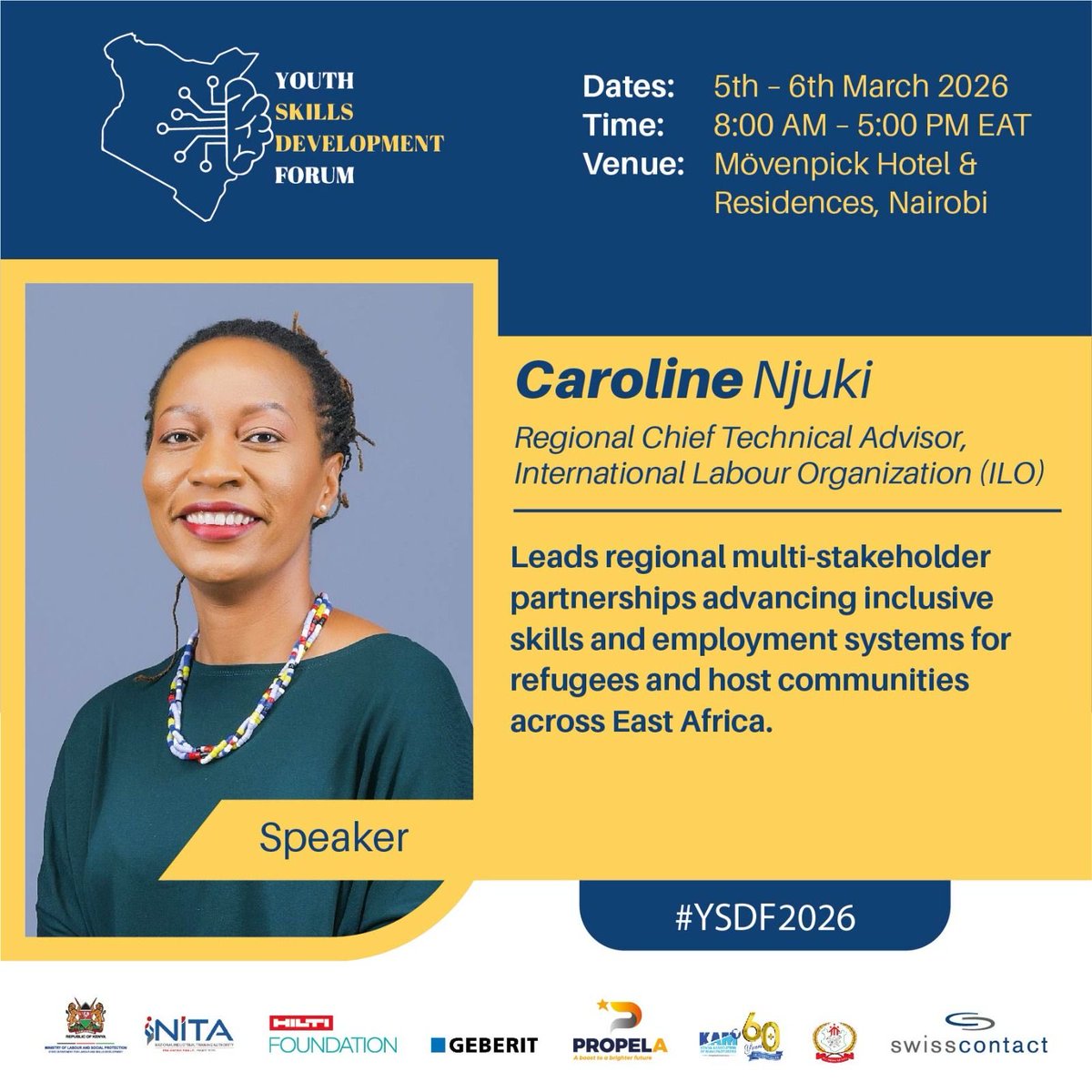 muthoninjuki's tweet photo. Am speaking at the #YSDF - youth skills development forum on the topic "Transforming skills ecosystem for attracting private investment & Job Creation ". I will highlight learnings from the implementation of Skills for Trade approach in select countries by the @ilo https://t.co/q4AOJuIhjX