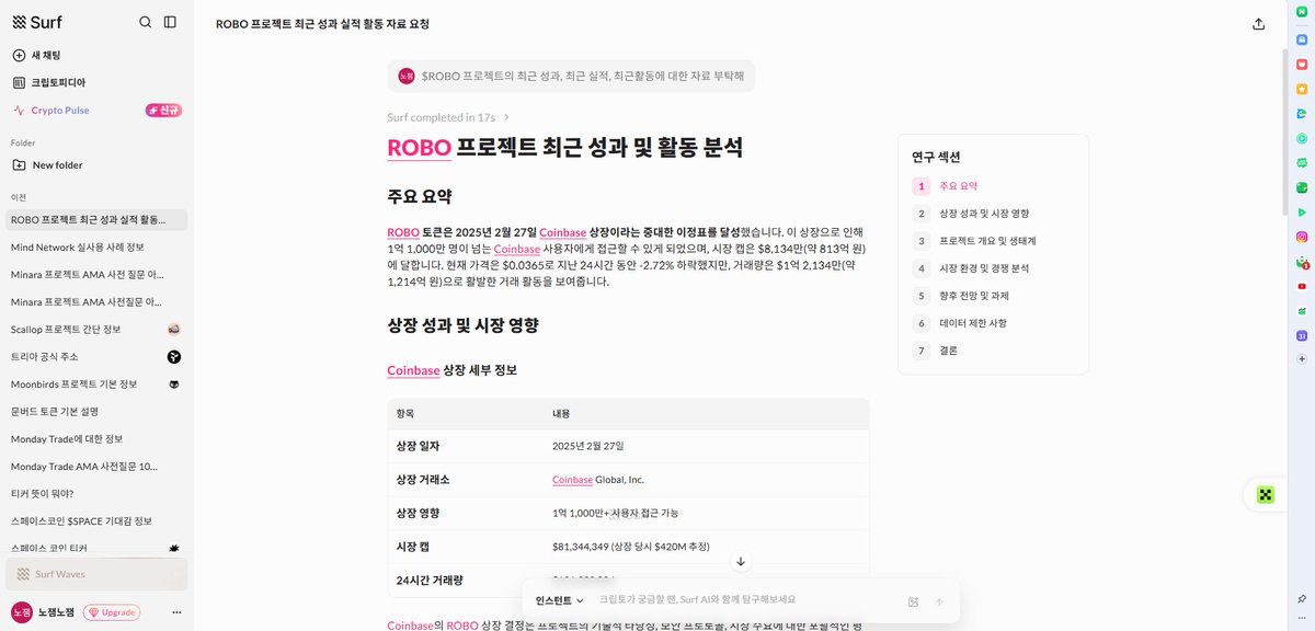 surf ROBO 프로젝트 최근 성과 실적 검색

<a href="/SurfAI/">Surf</a> , <a href="/FabricFND/">Fabric Foundation</a>