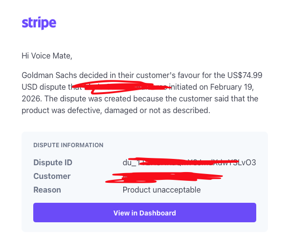 TwoTrickPonyNL's tweet photo. Sigh #stripe disputes are the worst. I have a fully automated SaaS with https://t.co/qXqorj8FJw and this dispute cost $75 of revenue refunded, and $50 in dispute fees. Any tips here, should I just let it go next time? https://t.co/at0JHUmwuZ