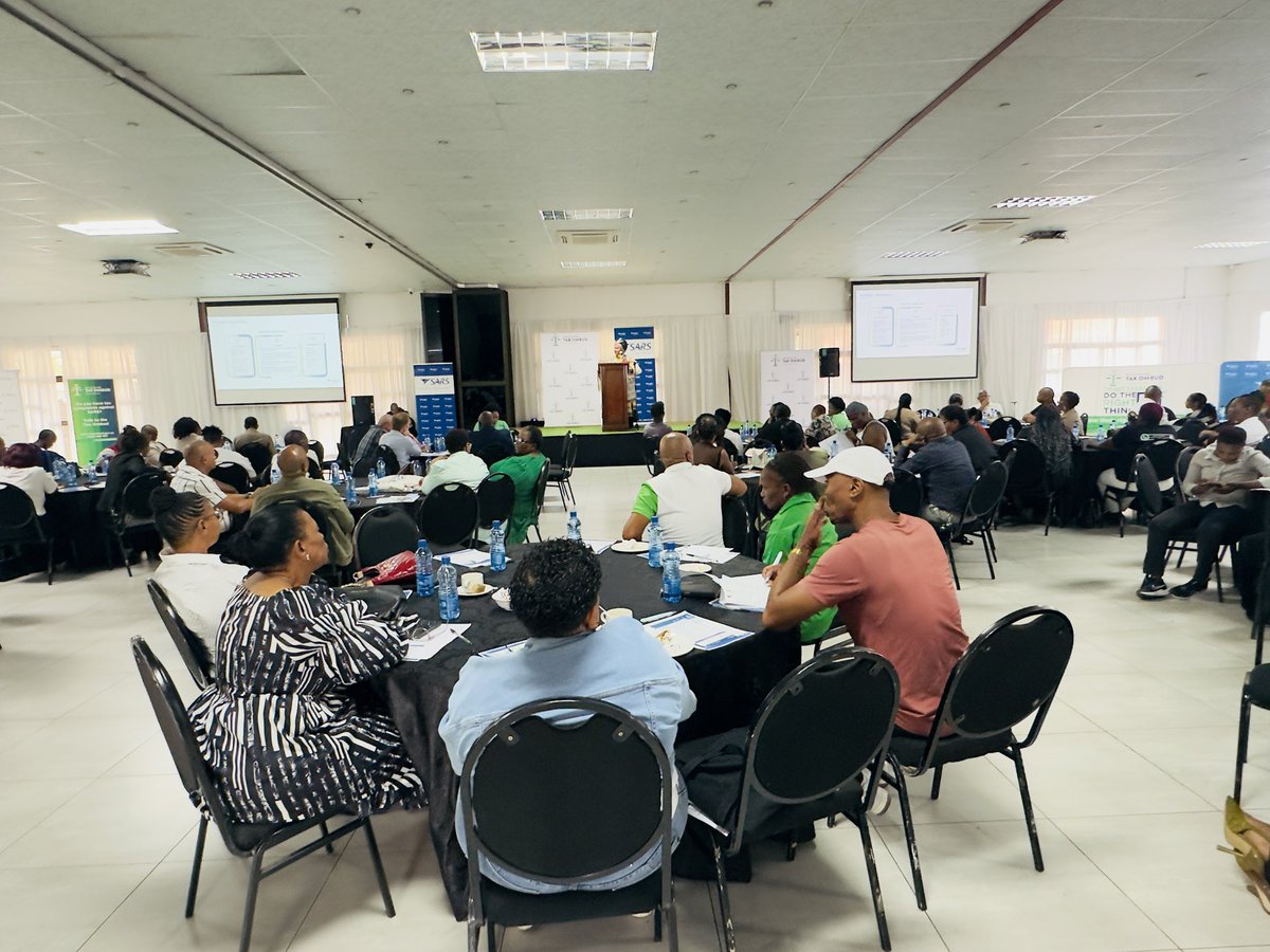 TaxOmbud's tweet image. Happening live in Kimberley! 

OTO and SARS Tax Practitioners and Business Breakfast:

Tozie Mazitshana, Director: Free State and Northern Cape SARS  is on stage right now delivering insights on Tax Compliance and Tax Practitioners. 

#TaxOmbud #Businesses #TaxPractitioners