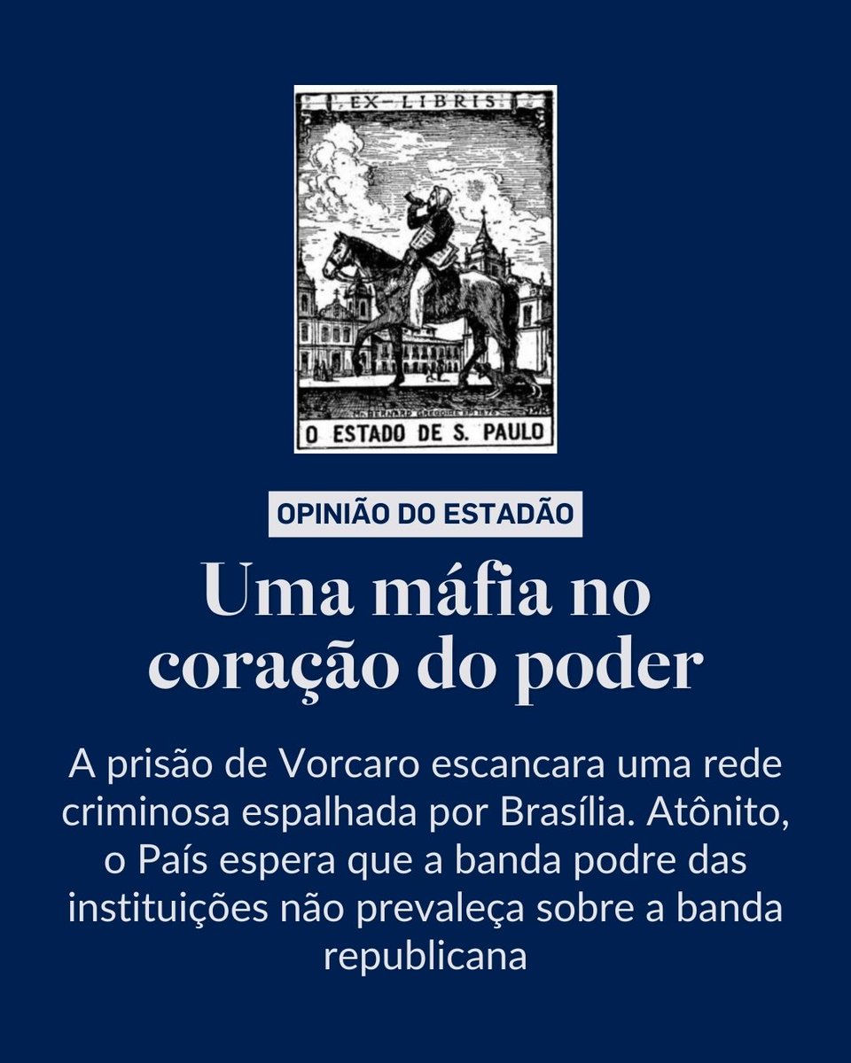 Estadao's tweet photo. EDITORIAL | Uma máfia no coração do poder – “A investigação da PF que ensejou a prisão do controlador do Banco Master, Daniel Vorcaro, deu ao País um vislumbre – e só um vislumbre – de uma mecânica mafiosa de proporções imensas”. Leia o texto completo em https://t.co/ziNIPAvK4a https://t.co/PPpSkYtkTH