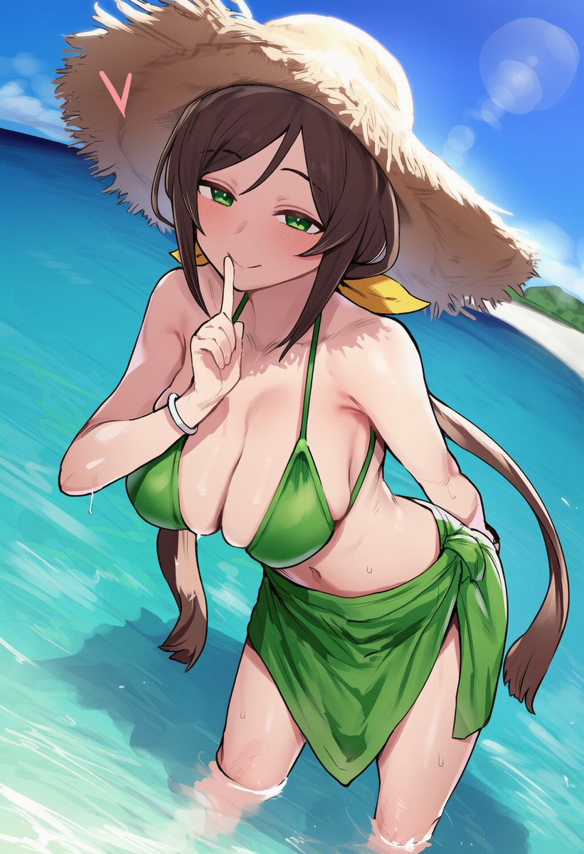 夏の海、着痩せするタイプのたづなさん sfw