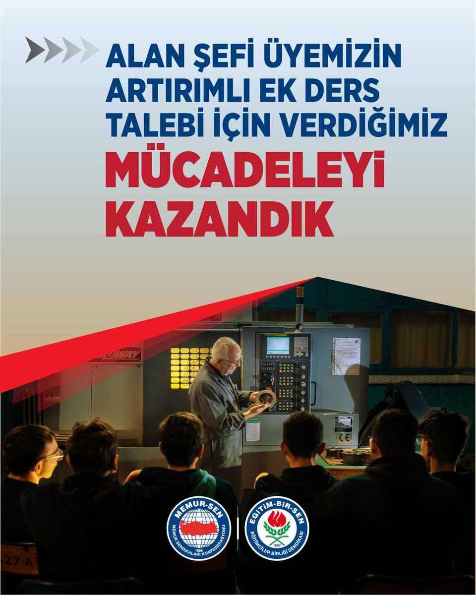 ALAN ŞEFİ ÜYEMİZİN ARTIRIMLI EK DERS TALEBİ İÇİN VERDİĞİMİZ MÜCADELEYİ KAZANDIK

▪️ Eğitim-Bir-Sen olarak Ankara’da bir Mesleki ve Teknik Anadolu Lisesinde koordinatör ve alan şefi olarak görev yapan yüksek lisans mezunu üyemizin ek ders ücretlerinin artırımlı ödenmesi talebinin