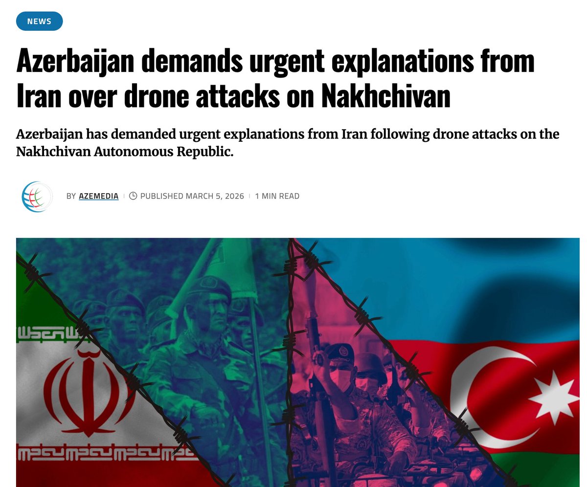 Iran wants to pick up fight with every nation, this time, Azerbaijan.

Azerbaijan does not know why they were attacked and has demanded urgent explanations from Iran following the Iranian drone attack.